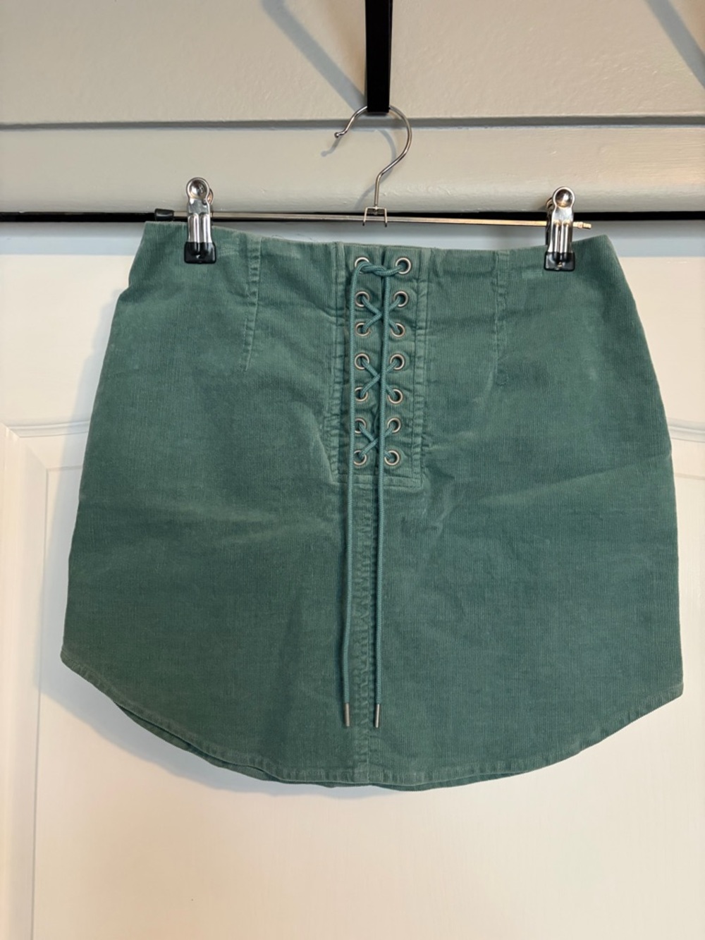 Forever 21 Teal Green Corduroy Lace-Up Mini Skirt